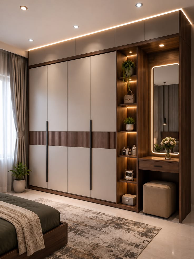 Bedroom wardrobe with dressing unit design five